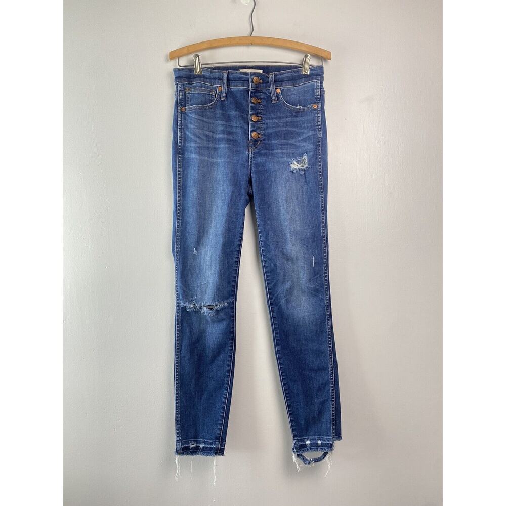 Madewell 10 High Rise Skinny Jeans Womens 27 Button Fly Raw hems Frayed